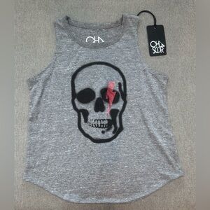 Girls Chaser Gray Skull Tank Top